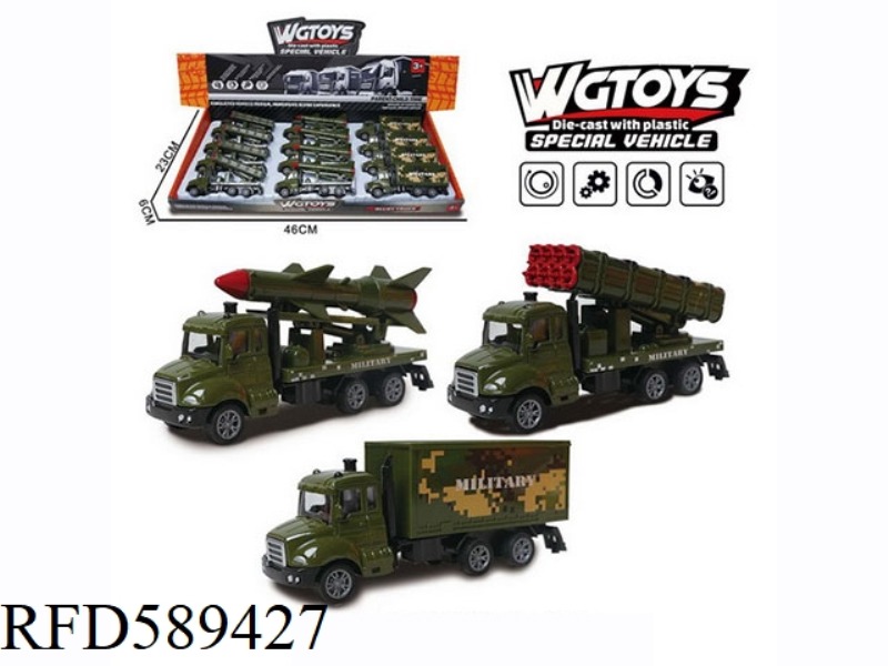 1:64 ALLOY PULL-BACK SMALL MILITARY VEHICLE 12PCS