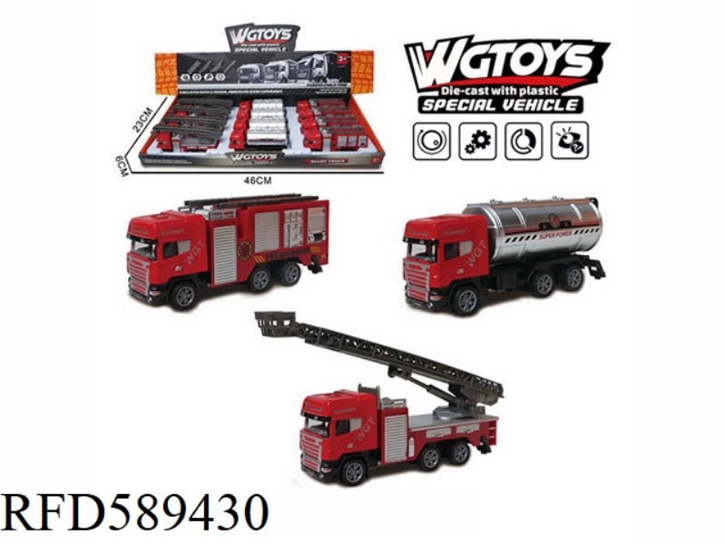 1:64 ALLOY PULL-BACK SMALL FIRE TRUCK EUROPEAN FRONT 12PCS