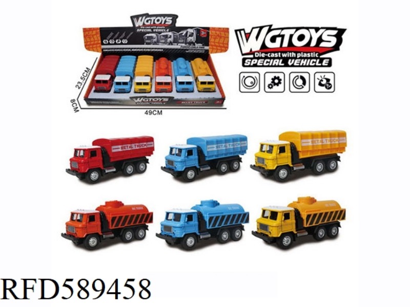 SQUARE-HEADED DOOR-OPENING PULL-BACK TRANSPORTATION/TANK TRUCK MIXED 6PCS