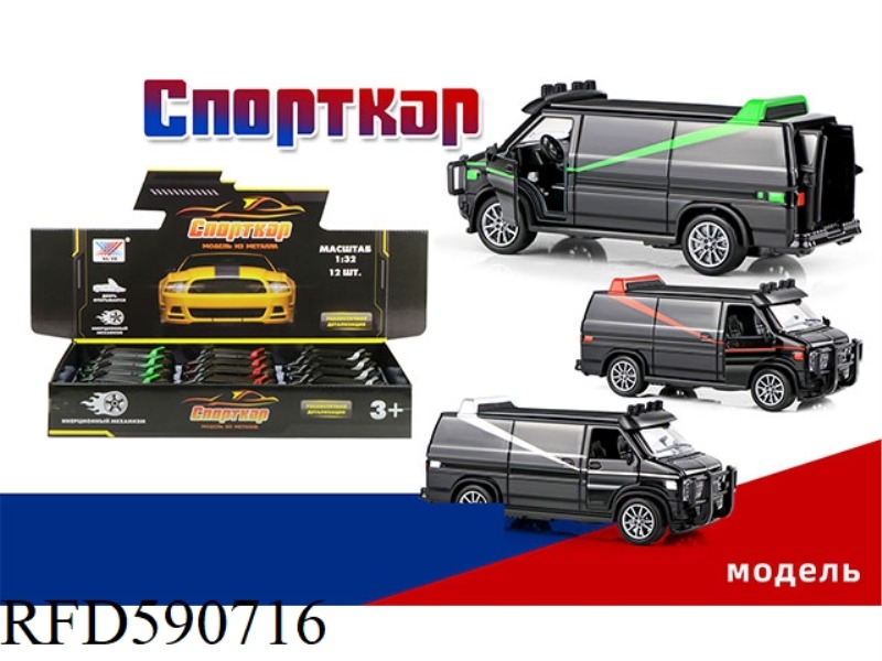 1:32 ALLOY PULL-BACK CAR MODEL WITH THREE DOORS (12 PACKS) RUSSIAN