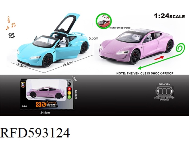 ENGLISH 1:24 ALLOY CONVERTIBLE TESLA ROADSTER (SPACE SPORTS CAR) CAR MODEL