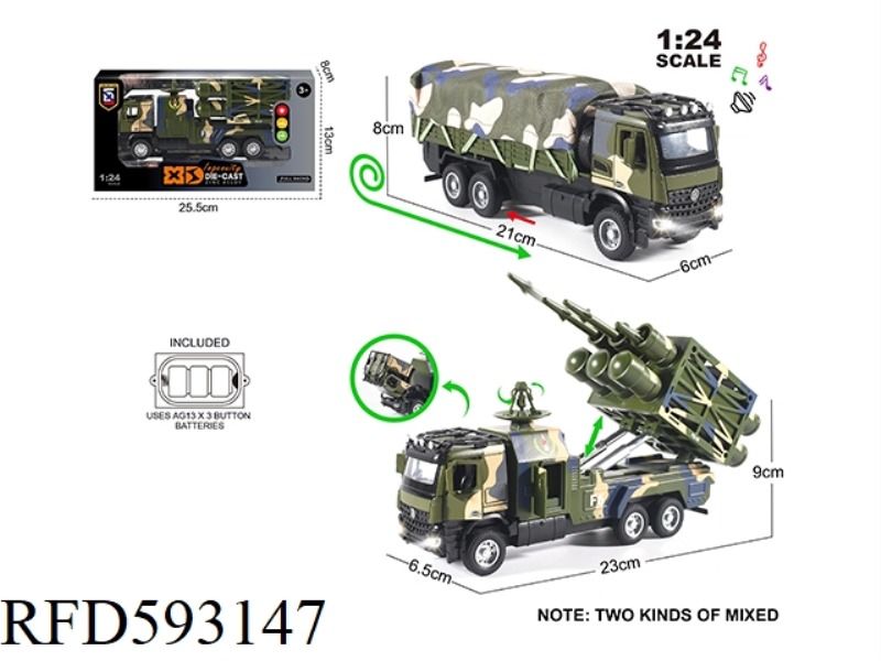 ENGLISH 1:24 HONGQI -16 AIR DEFENSE MISSILE VEHICLE/MILITARY TRANSPORT TRUCK MODEL