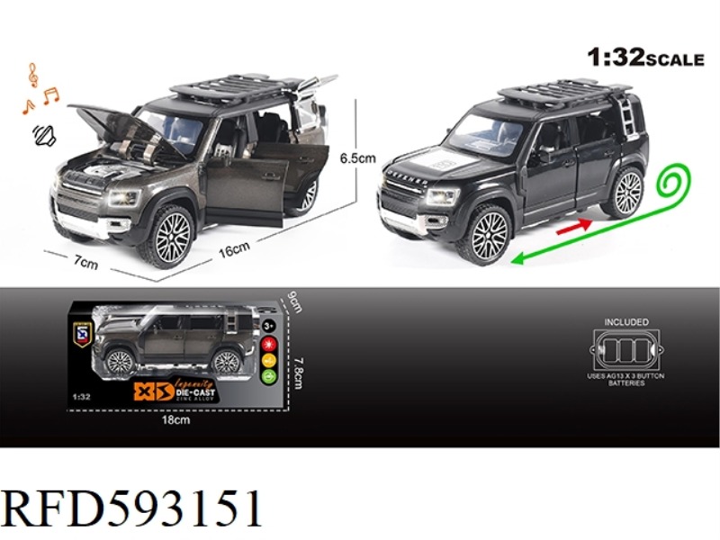 ENGLISH 1:32 ALLOY LIGHTING SOUND EFFECT LAND ROVER DEFENDER 110- OFF-ROAD VEHICLE MODEL