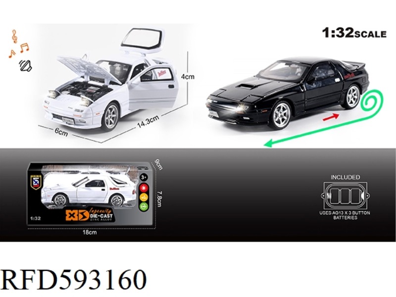 ENGLISH 1:32 ALLOY LIGHTING SOUND EFFECT MAZDA RX-7 CAR MODEL