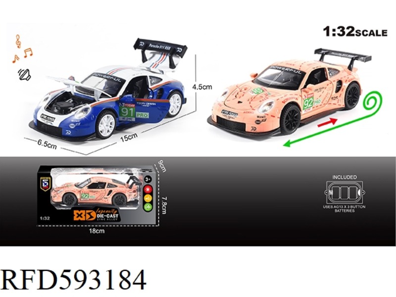 ENGLISH 1:32 ALLOY LIGHTING SOUND EFFECTS PORSCHE 911RSR70 70TH ANNIVERSARY RACING CAR MODEL.
