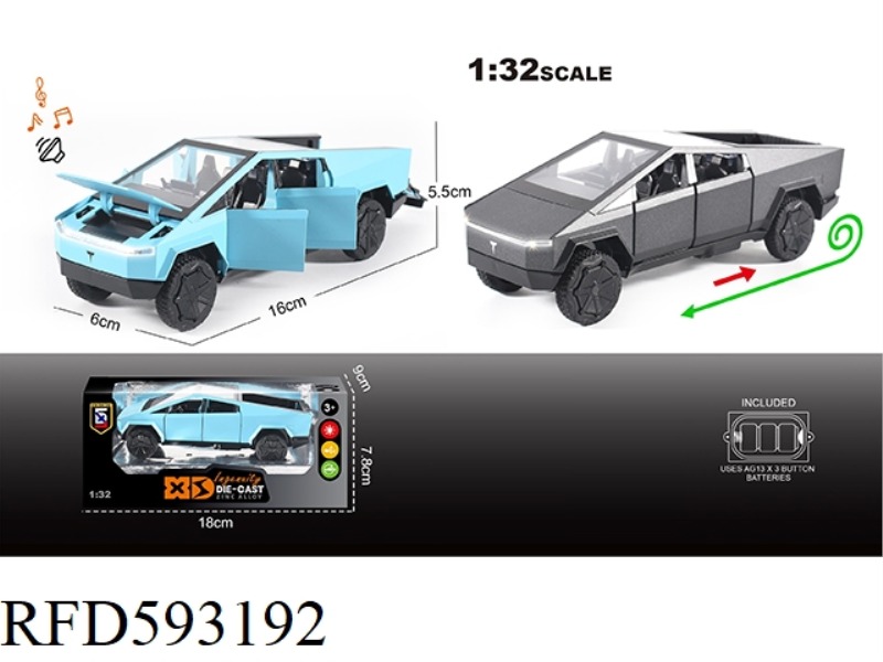 ENGLISH 1:32 ALLOY LIGHTING SOUND EFFECT TESLA PICKUP CAR MODEL