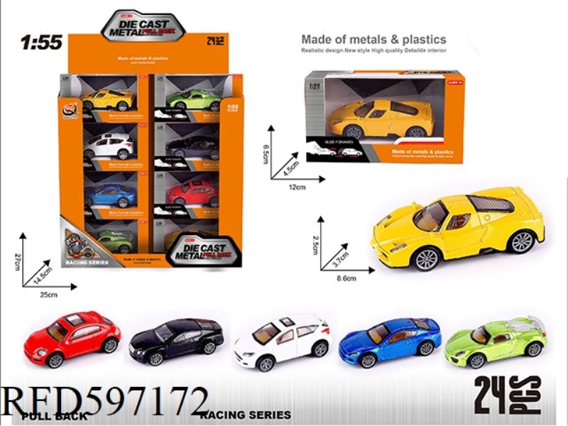 1:55 PULL-BACK ALLOY CAR (24 PCS/BOX) 6 MODELS OF URBAN SERIES MIXED.