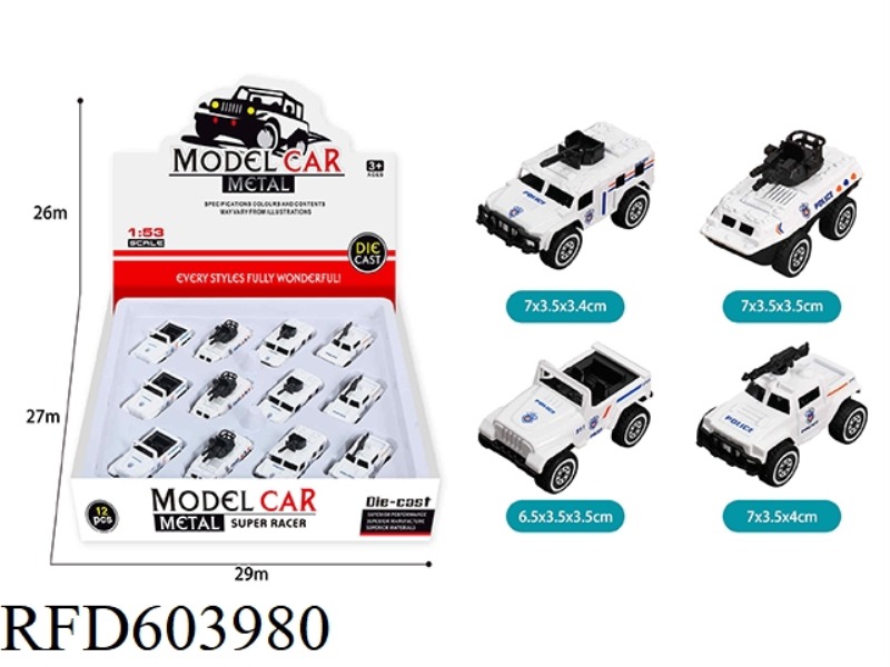 TAXI ALLOY WHITE POLICE CAR 12PCS