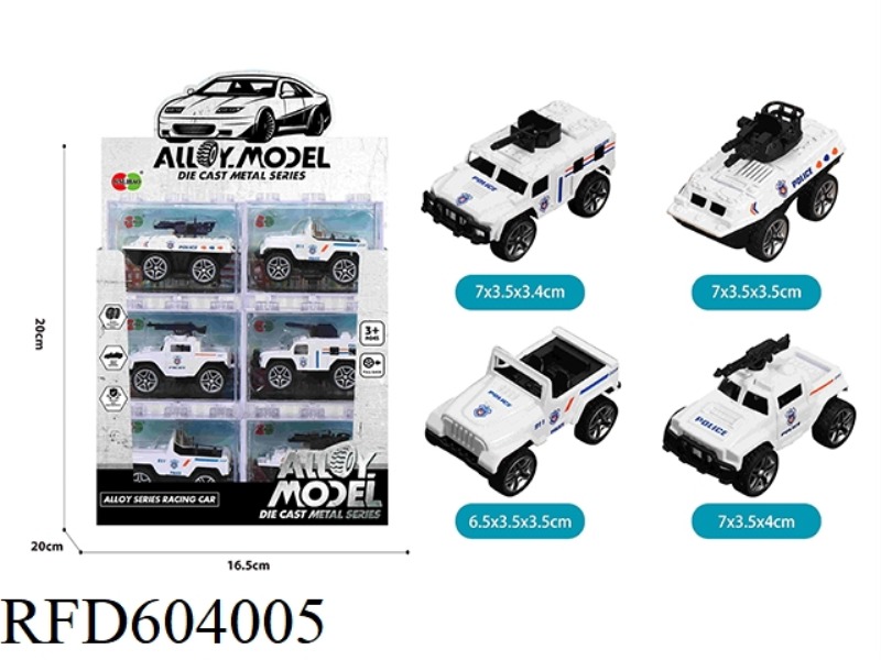 24PCS BRIGHT BENZENE WOOD BOX ALLOY PULL-BACK WHITE POLICE CAR