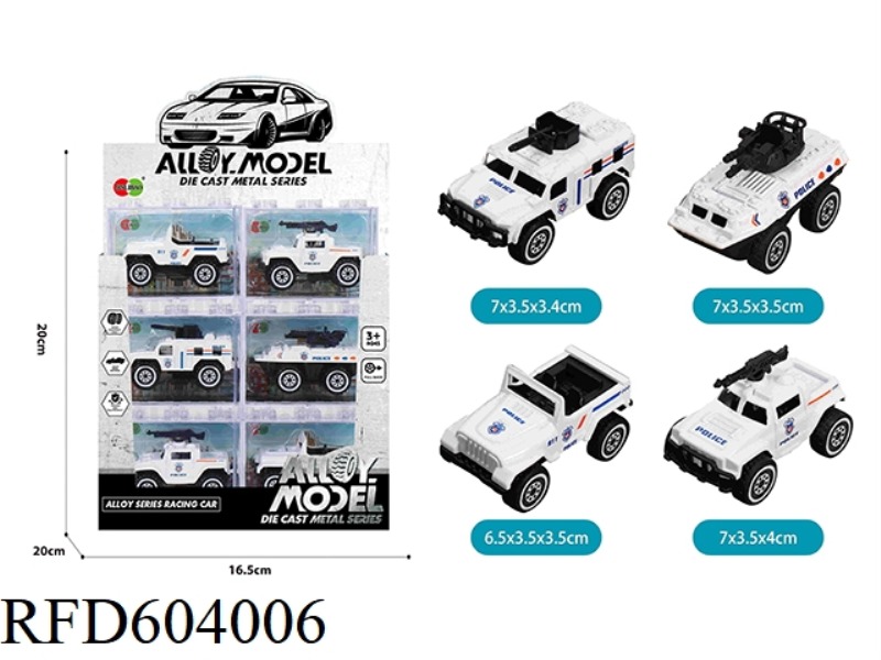 24PCS BENZENE-METAL SLIDING WHITE POLICE CAR