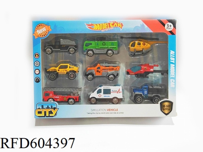 1:64 ALLOY TAXIING CITY SERVICE VEHICLE WITH ALLOY AIRCRAFT (9PCS)