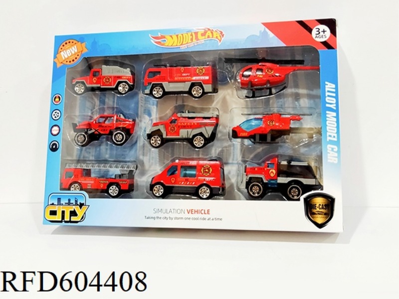 1:64 ALLOY SKATING FIRE TRUCK SET (9PCS)