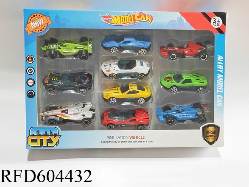 1:64 ALLOY COASTING SPORTS CAR MATCHED WITH GOLD F1 RACING CAR (10PCS)