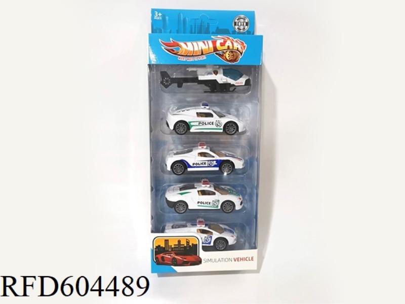 ALLOY RETURN-BACK POLICE CAR/AIRCRAFT SET (5PCS)