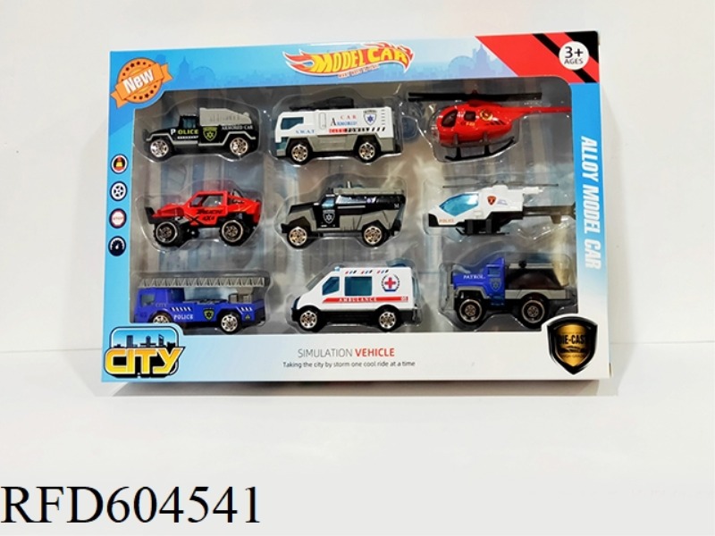ALLOY SKATING POLICE FIRE TRUCK AIRCRAFT SET (9PCS)