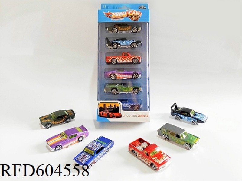 ALLOY FLAME PATTERN OLD MAN GLIDING RACING CAR (6PCS)