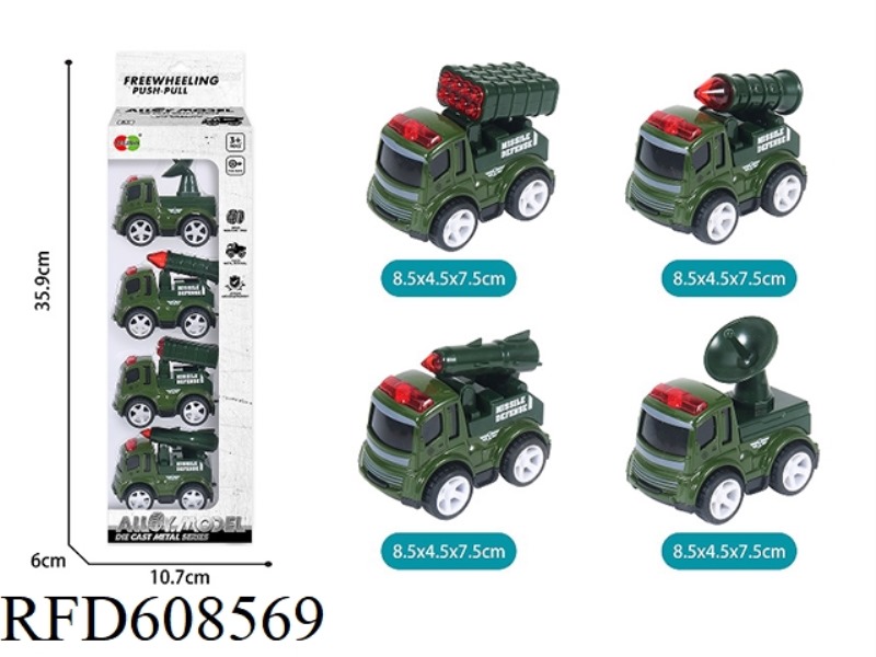 4PCS LONG STRIP WINDOW BOX ALLOY PULL-BACK MILITARY VEHICLE