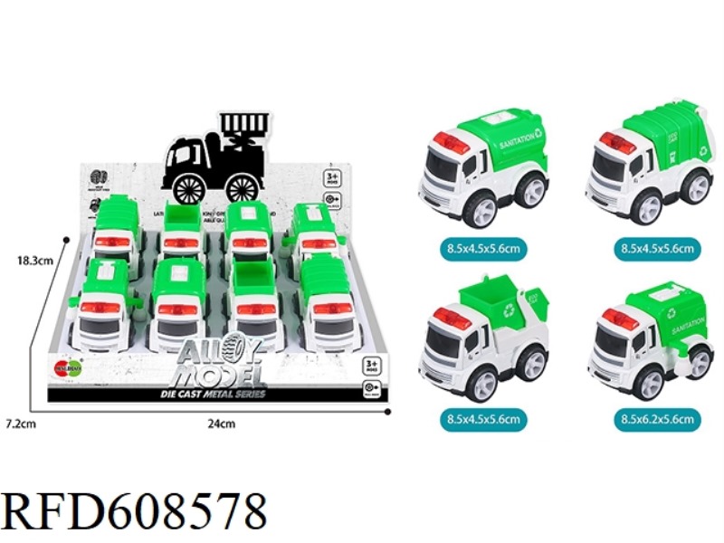 ALLOY PULL-BACK CITY SANITATION TRUCK 8PCS