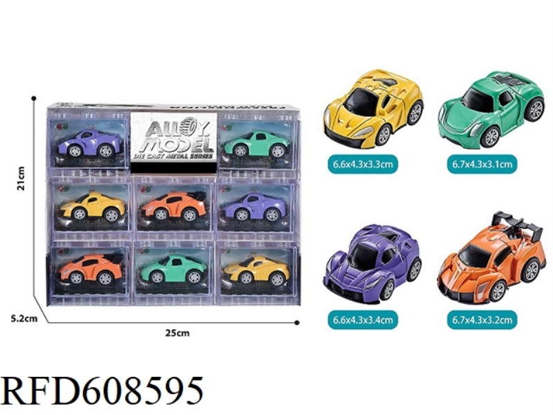 8PCS BUILDING BLOCK WINDOW BOX ALLOY Q VERSION PULL-BACK SPORTS CAR
