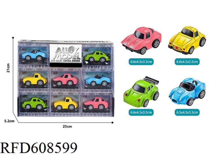 8PCS BUILDING BLOCK WINDOW BOX ALLOY Q VERSION PULL-BACK SPORTS CAR
