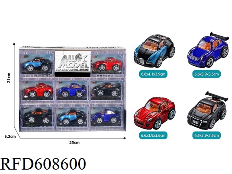 8PCS BUILDING BLOCK WINDOW BOX ALLOY Q VERSION PULL-BACK SPORTS CAR