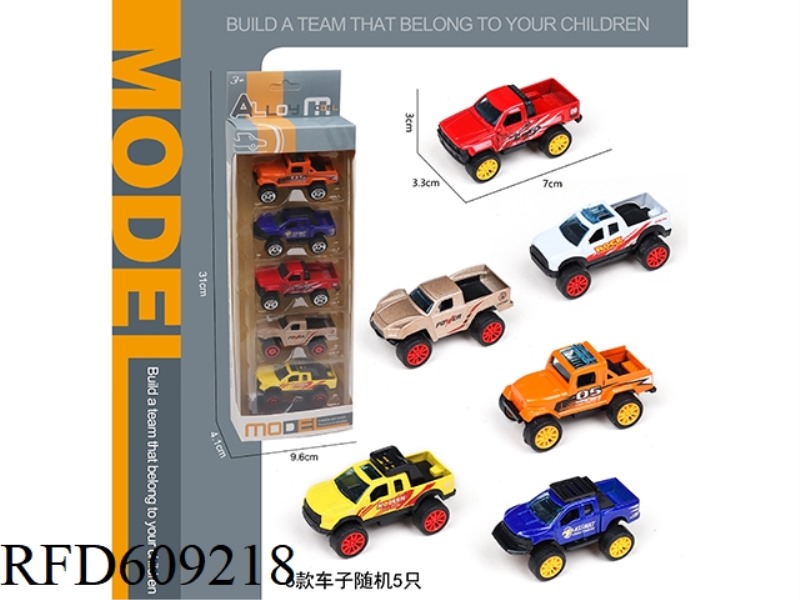 5 ONLY LOADED SLIDING ALLOY PICKUP TRUCKS
