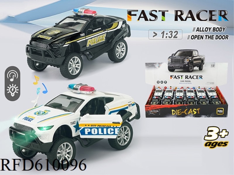 1:32 ALLOY OFF-ROAD POLICE CAR COMEBACK DOOR LIGHT MUSIC (12 PCS)