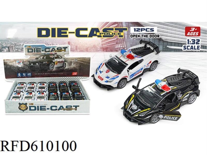 1:32 LAMBORGHINI HURRICANE ALLOY PULLER OPEN DOOR POLICE CAR (12 ONLY)
