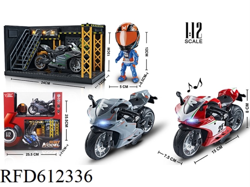1:12 ALLOY PULAI DUCATI MOTORCYCLE WITH LIGHTS AND MUSIC 3 COLOR MIX (DISPLAY STAND + HELMET + SCENE