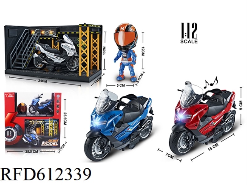 1:12 ALLOY JAI BAO MA SCOOTER WITH LIGHTS AND MUSIC 3 COLOR MIXED (DISPLAY STAND + HELMET + SCENE)