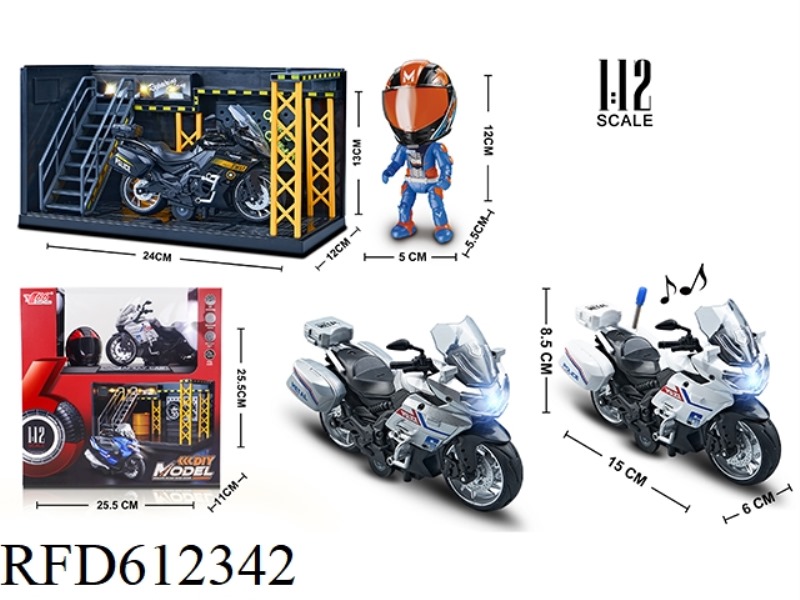 1:12 ALLOY PULLEYS BENALI POLICE CAR MOTORCYCLE WITH LIGHTS AND MUSIC 3-COLOR MIX (DISPLAY STAND + H