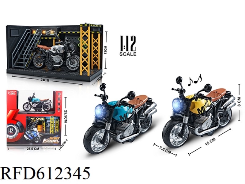 1:12 ALLOY PULAI LATTE MOTORCYCLE WITH LIGHTS AND MUSIC 3 COLOR MIX (DISPLAY STAND + SCENE) (NO HELM