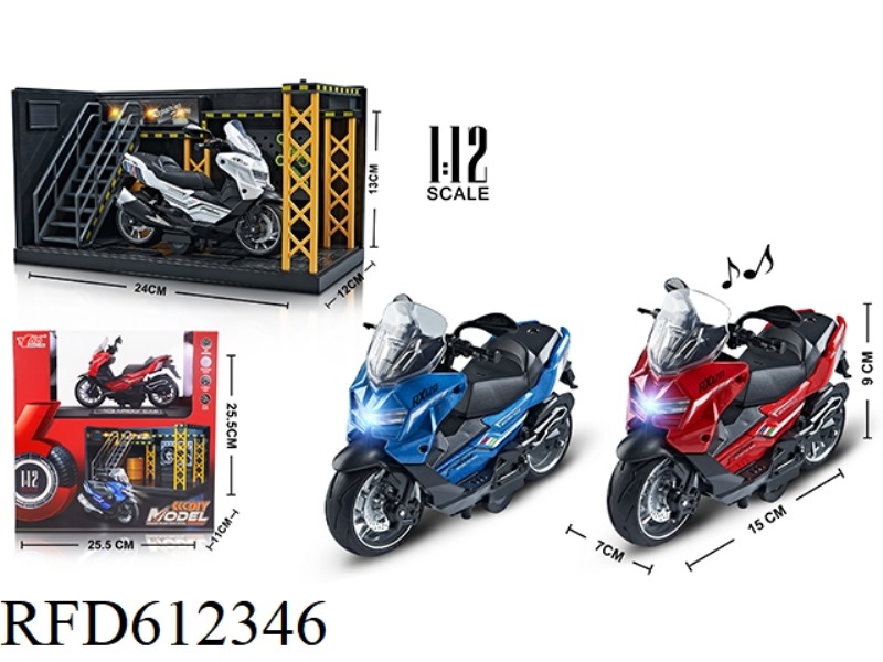 1:12 ALLOY HUALIPOMA SCOOTER WITH LIGHTS AND MUSIC 3 COLOR MIX (DISPLAY STAND + SCENE) (NO HELMET)