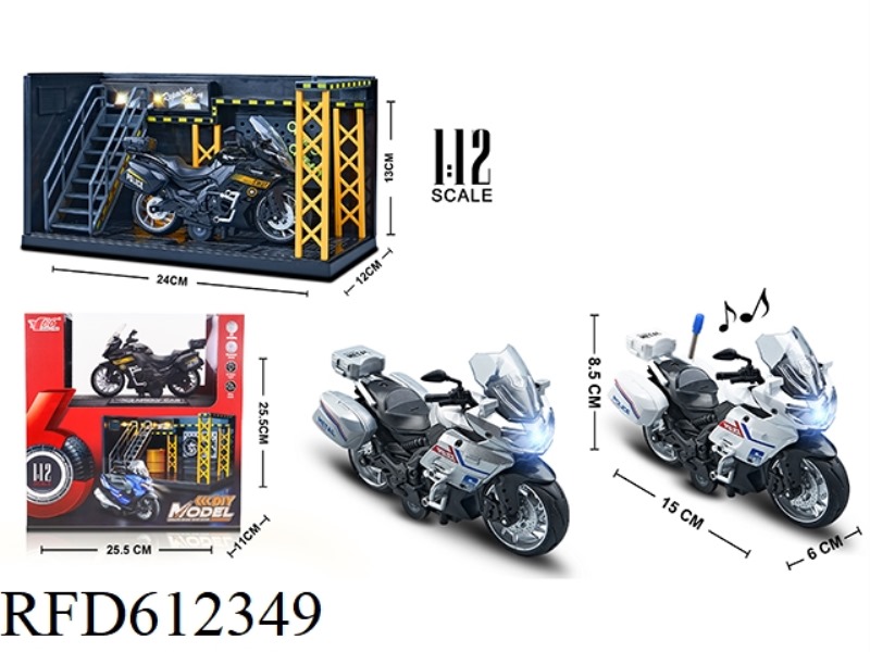 1:12 ALLOY BUILEI BENALI POLICE CAR MOTORCYCLE WITH LIGHTS AND MUSIC 3 COLOR MIX (DISPLAY STAND + SC