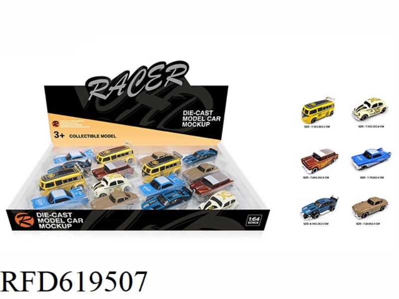 1:64 SLIDING ALLOY CLASSIC CAR 16 PIECES/DISPLAY BOX