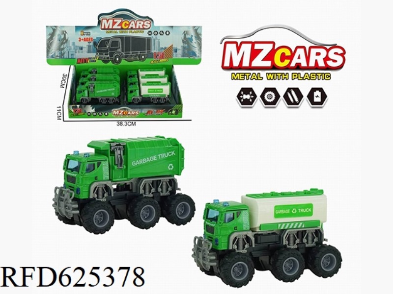 ALLOY OFF-ROAD DUAL INERTIAL SANITATION VEHICLE (CLEANING VEHICLE + SANITATION VEHICLE) 6PCS