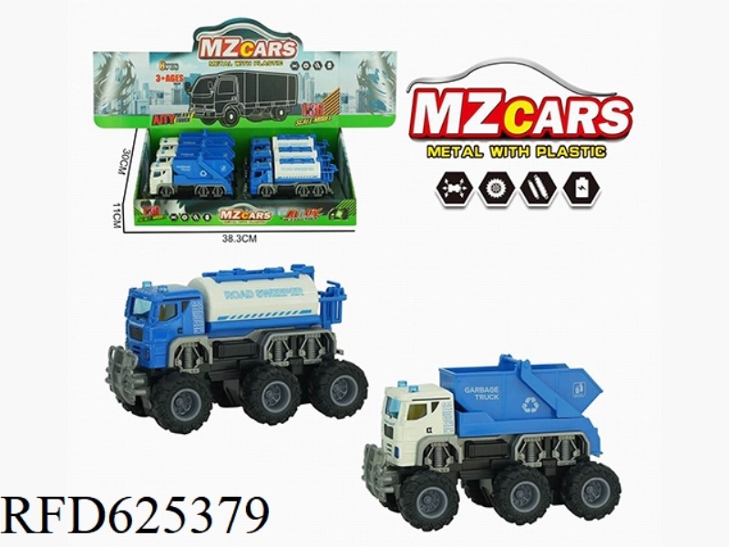 ALLOY OFF-ROAD DUAL INERTIAL SANITATION TRUCK (SPRINKLER + DUMP TRUCK) 6PCS