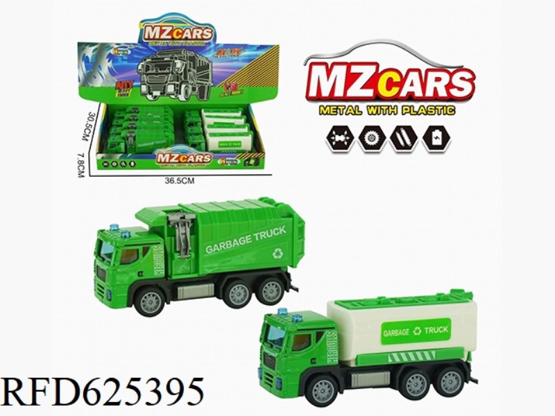 ALLOY PULL BACK SANITATION VEHICLE (SANITATION VEHICLE + CLEANING VEHICLE + GARBAGE CAN)