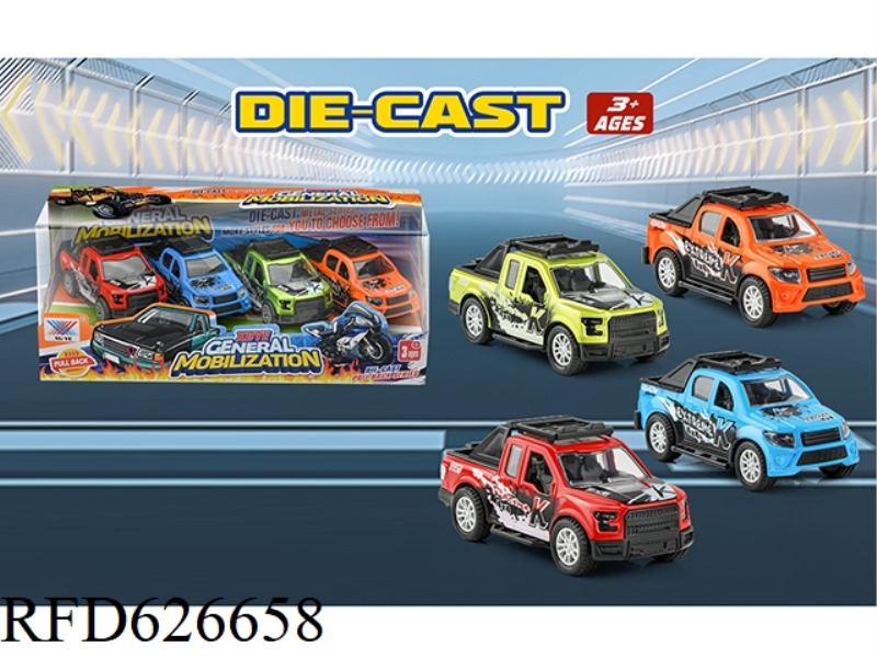 1:43 ALLOY PULL-BACK PICKUP TRUCK 2 MODELS (4PCS)