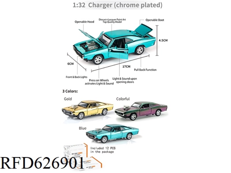 1:32-SPEED 7 SERIES DODGE CHARGER ELECTROPLATED 12PCS