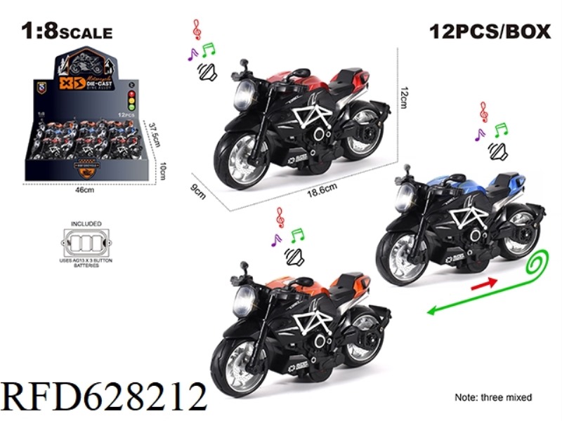 1:8 ALLOY GUSTA PULL-BACK MOTORCYCLE STREETCAR 12PCS