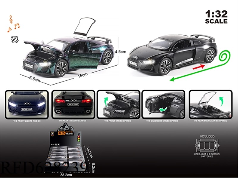ENGLISH 1:32 ALLOY LIGHT SOUND AUDI R8 MODEL 8PCS