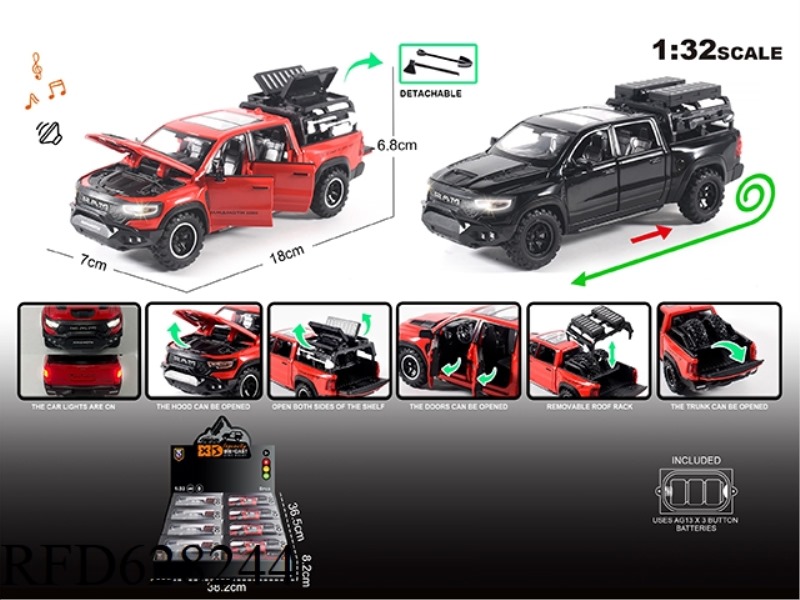 ENGLISH 1:32 ALLOY LIGHT SOUND MAMMOTH MODIFIED PICKUP MODEL 8PCS
