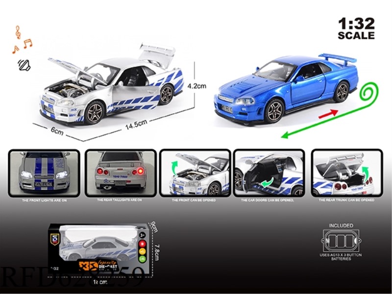 ENGLISH 1:32 ALLOY LIGHT SOUND NISSAN GTR34 MODEL