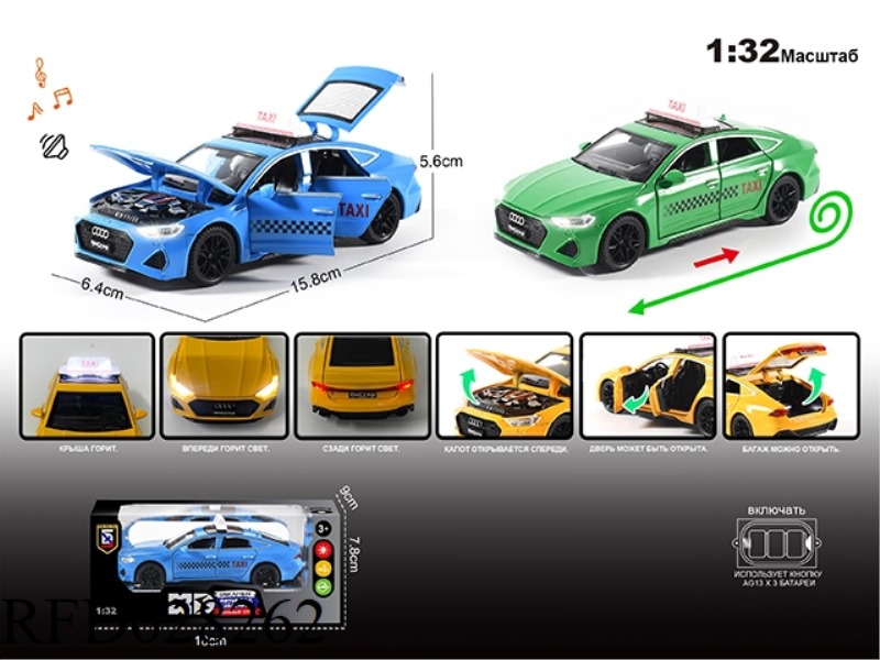 RUSSIAN 1:32 ALLOY LIGHT SOUND AUDI RS7 TAXI MODEL