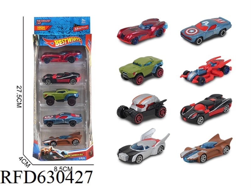 1:64 ALLOY CAR (AVENGER SERIES RACING CAR) 5 PIECES