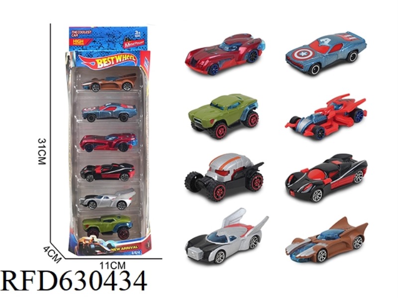 1:64 ALLOY CAR (AVENGER SERIES RACING CAR) 6 PIECES