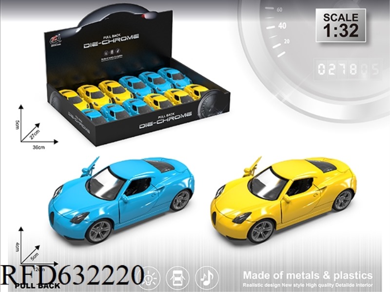 1:32 ALFA SIMULATION ALLOY CAR LIGHT AND SOUND DOUBLE DOOR PULL BACK (12 / BOX) TWO COLORS MIXED
