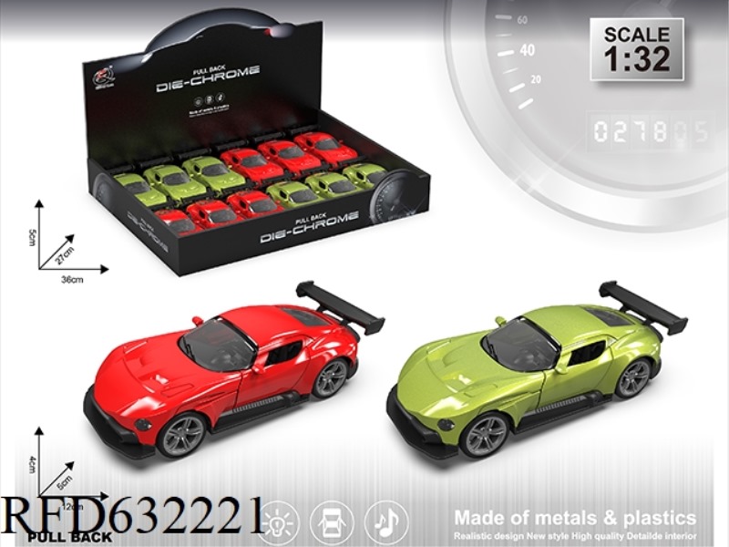 1:32A STONE MARTIN SIMULATION ALLOY CAR LIGHT AND SOUND DOUBLE DOOR PULL BACK (12 PIECES/BOX) TWO-CO