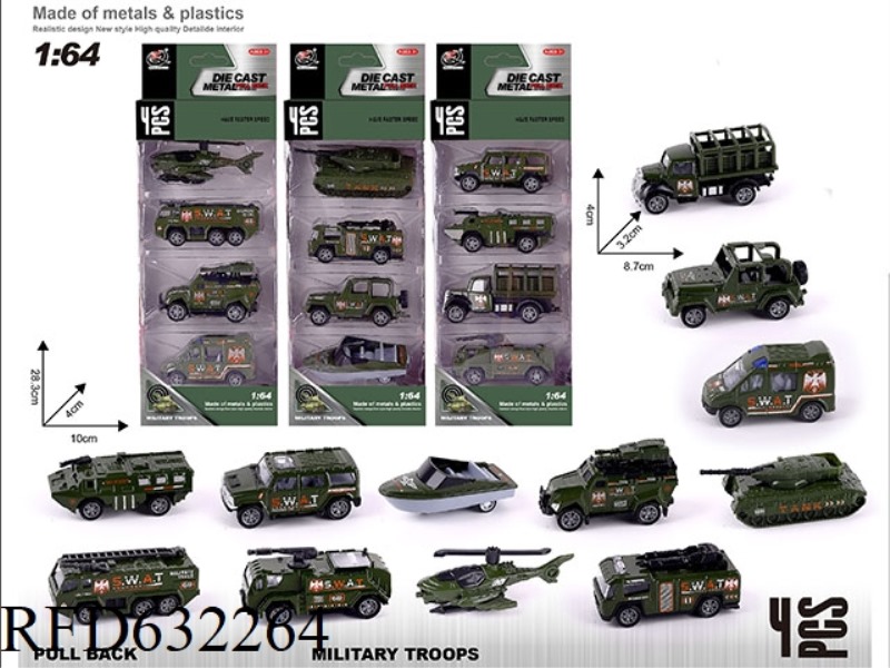 1:64 BOILBACK ALLOY CAR (4 ONLY) MILITARY SERIES 12 MIXED